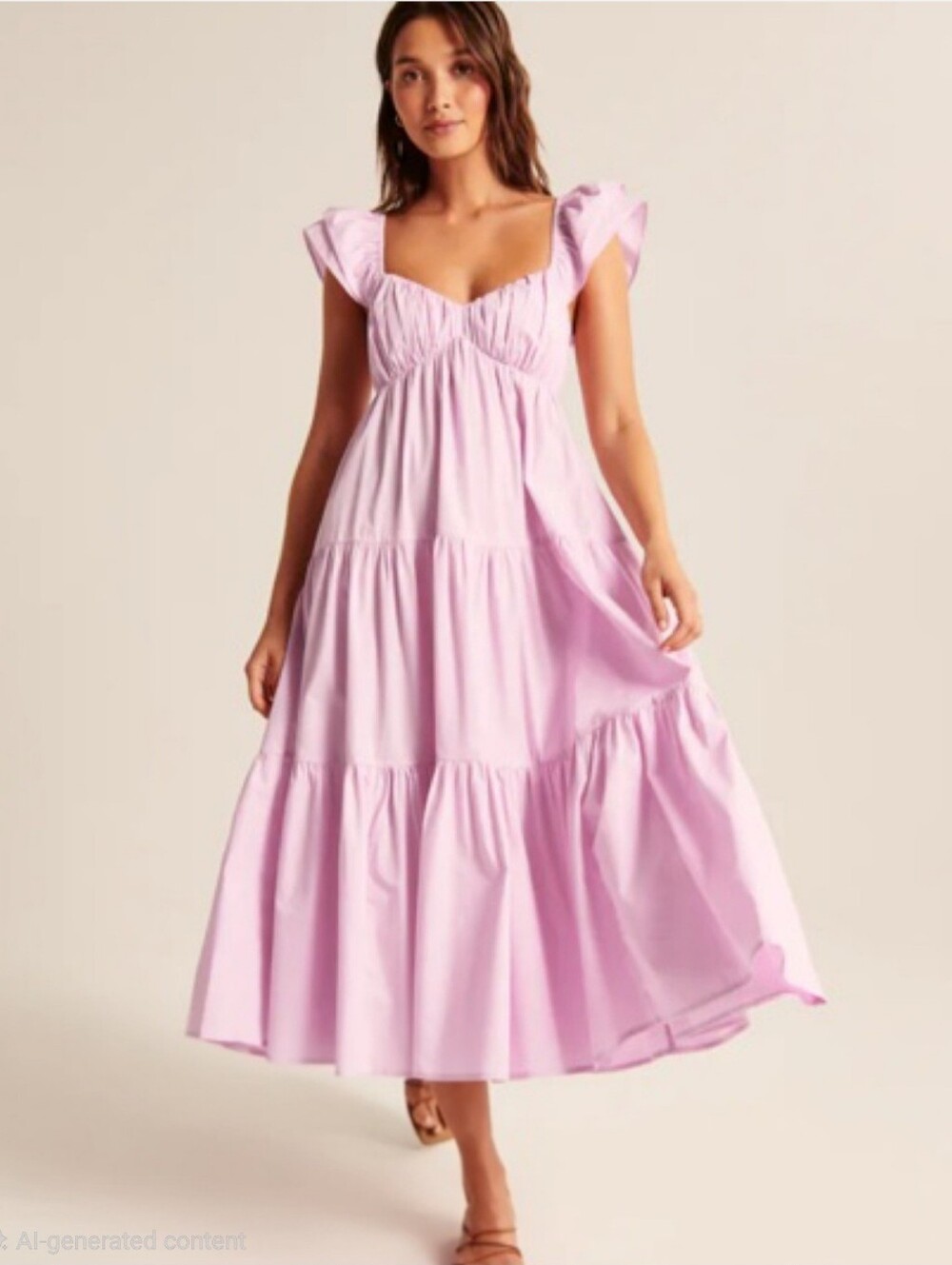 {Abercrombie & Fitch} Ruffle Sleeve Tiered Poplin Midi/Maxi Dress - Picture 16 of 16